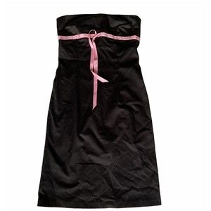 Ruth Womens 6 Black Strapless Party Cocktail Dress Pink Ribbon Knee-Length
